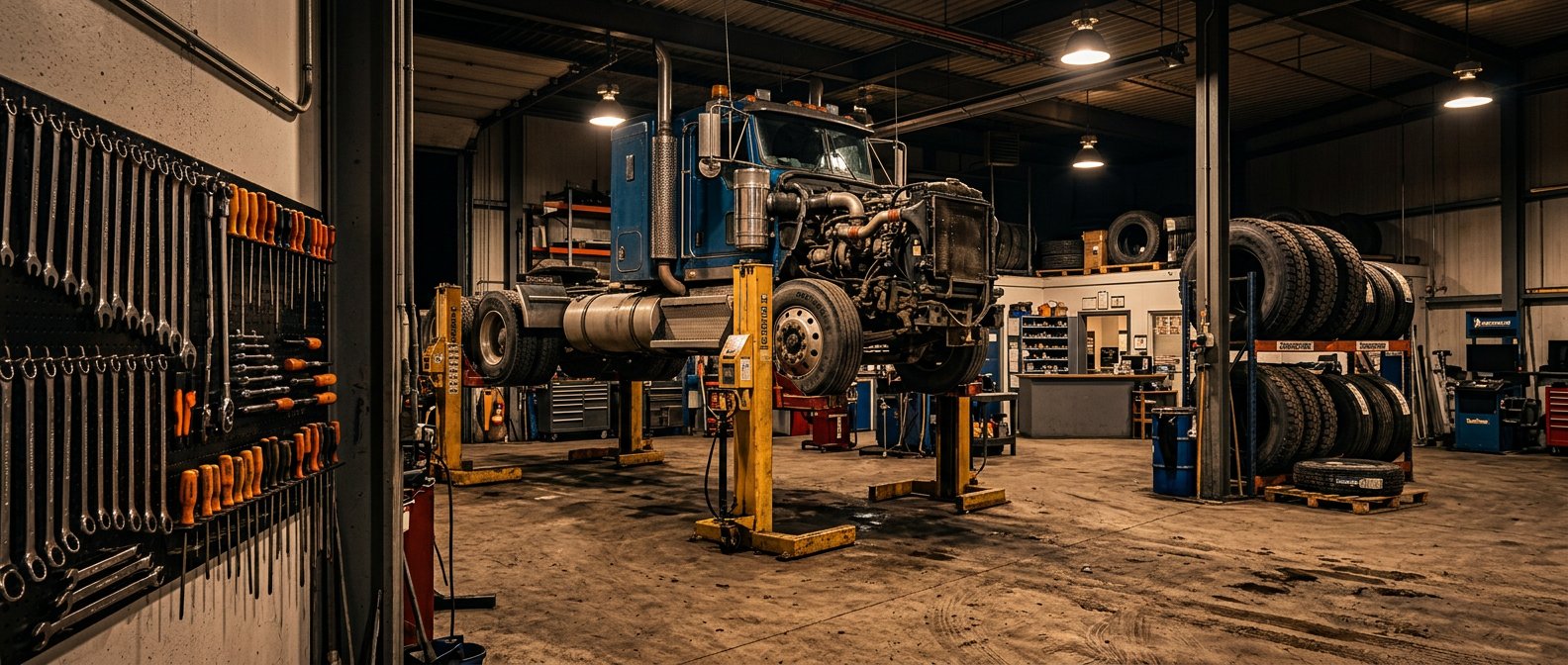 dependable-diesel-truck-repair-in-spring-lake-heights-nj-for-work-trucks-rvs-and-fleets-hero (1) High-resolution horizontal image of a professional diesel truck repair garage interior