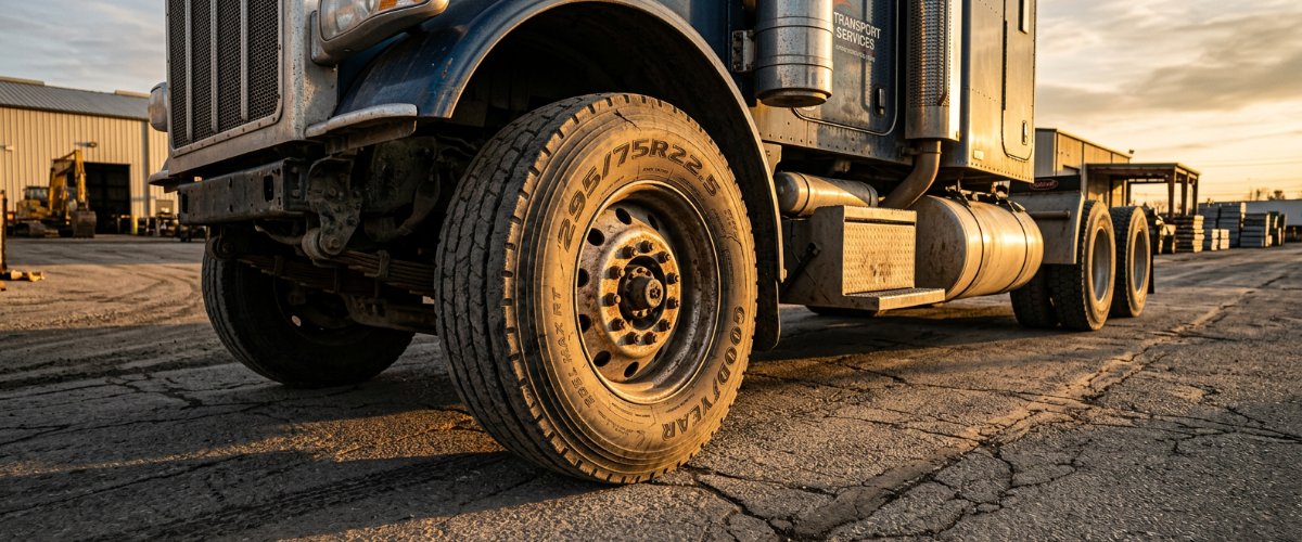 hazlet-nj-heavy-duty-truck-repair-that-keeps-your-workday-moving-hero Low-angle side view of a heavy-duty commercial truck parked on an industrial asphalt road with visible cracks and tire