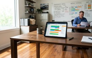 A clean, realistic photograph of a fleet manager's modern office interior
