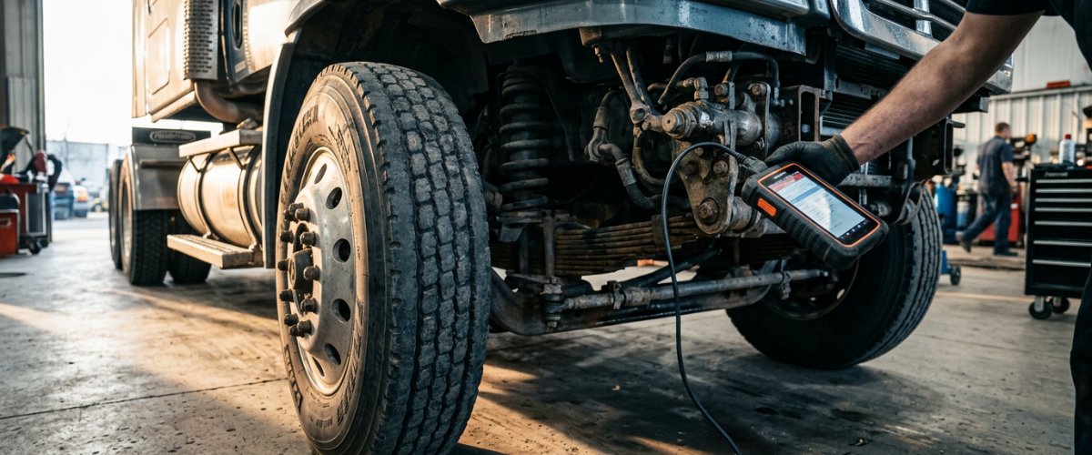 ocean-gate-nj-heavy-duty-truck-repair-that-keeps-work-trucks-and-fleets-moving-hero A heavy-duty truck parked on a clean concrete garage floor